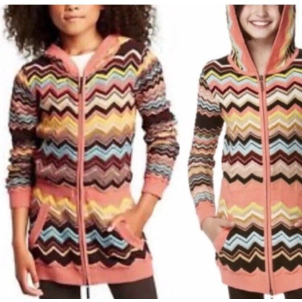 MISSONI for Target Zip-Front Hoody Sweater Zig-Zag Chevron Pattern, Small